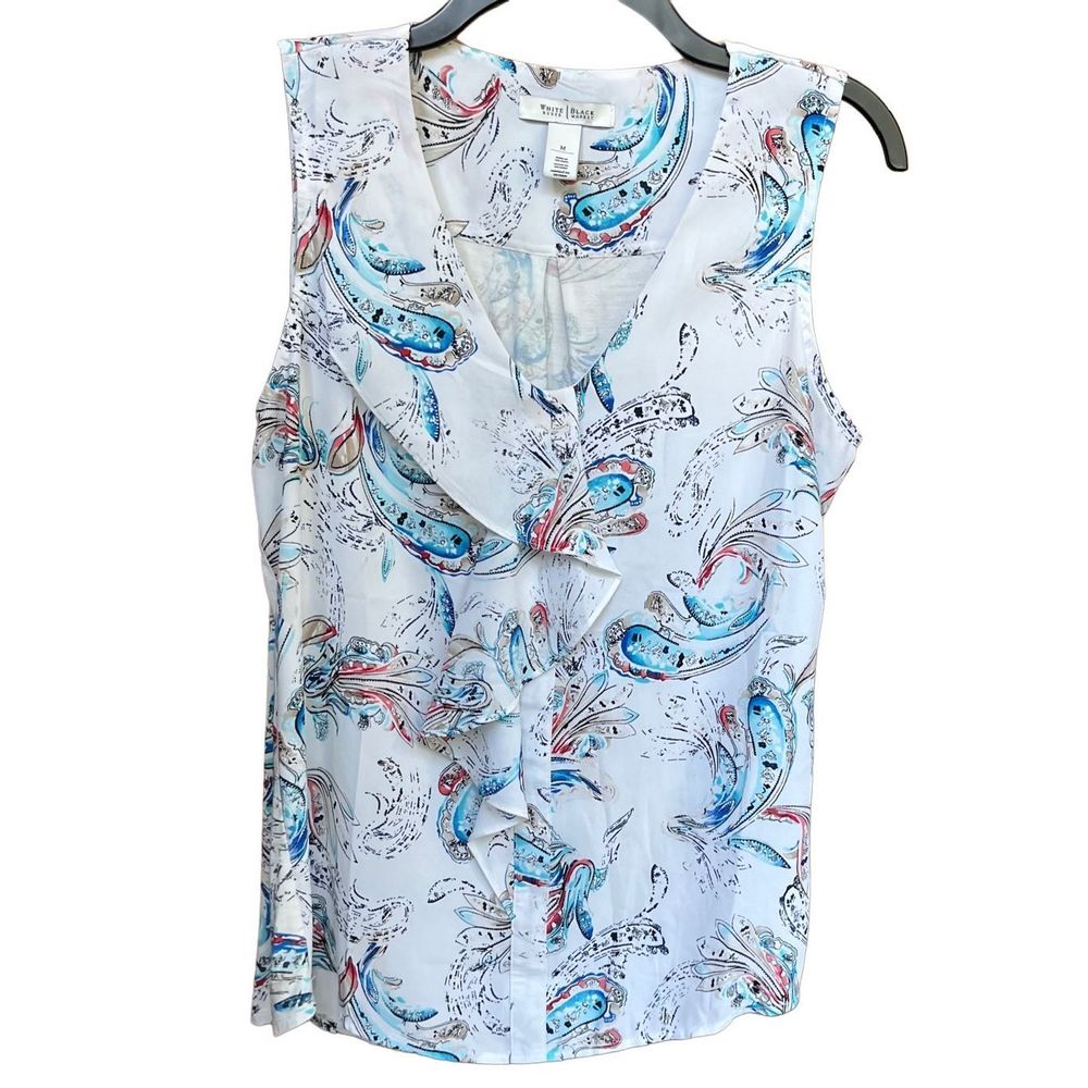 White House Black Market Sleeveless Shell with Ruffle V-Neck